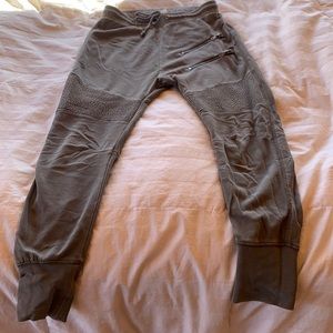 Unusual drop crotch moto joggers